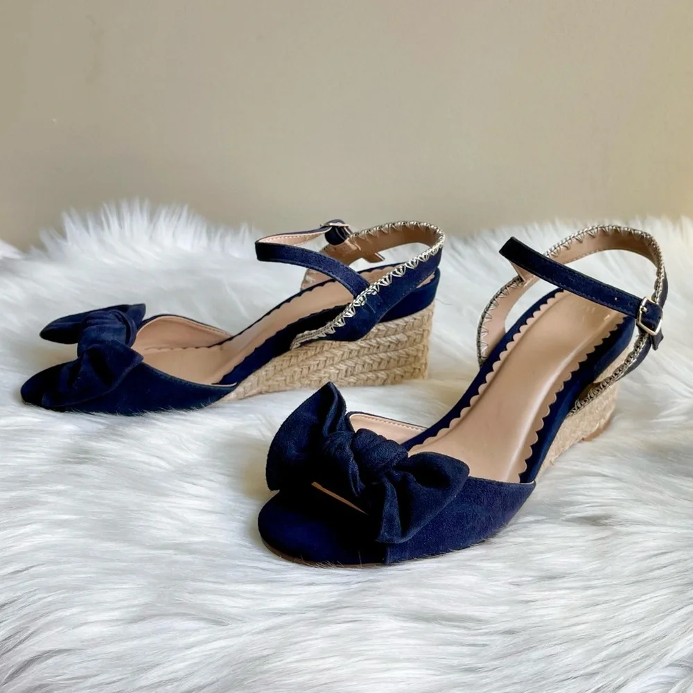 Crown & Ivy Leila Leather Suede Bow Espadrille Sandals